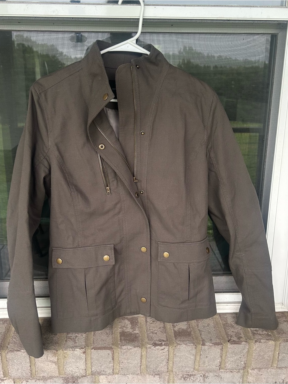 Banana Republic Taupe Asymmetric Zip Cargo Utility Field Jacket Sz